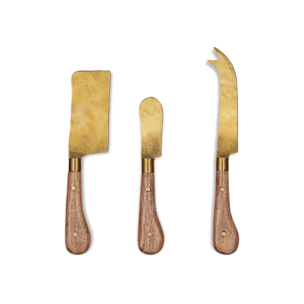 Nkuku Maram Cheese Knife Set 3 Natural & Gold